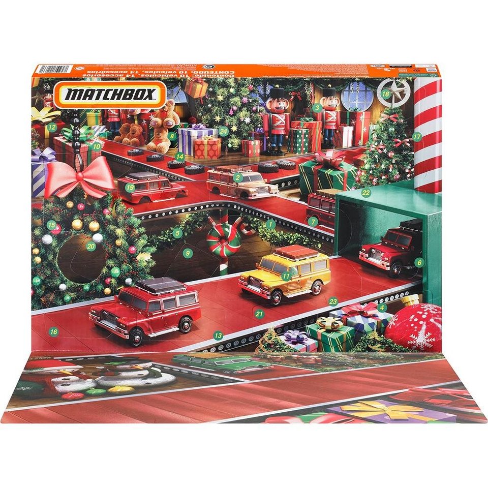 Matchbox Adventskalender 2023, mit 10 Autos und Zubehör