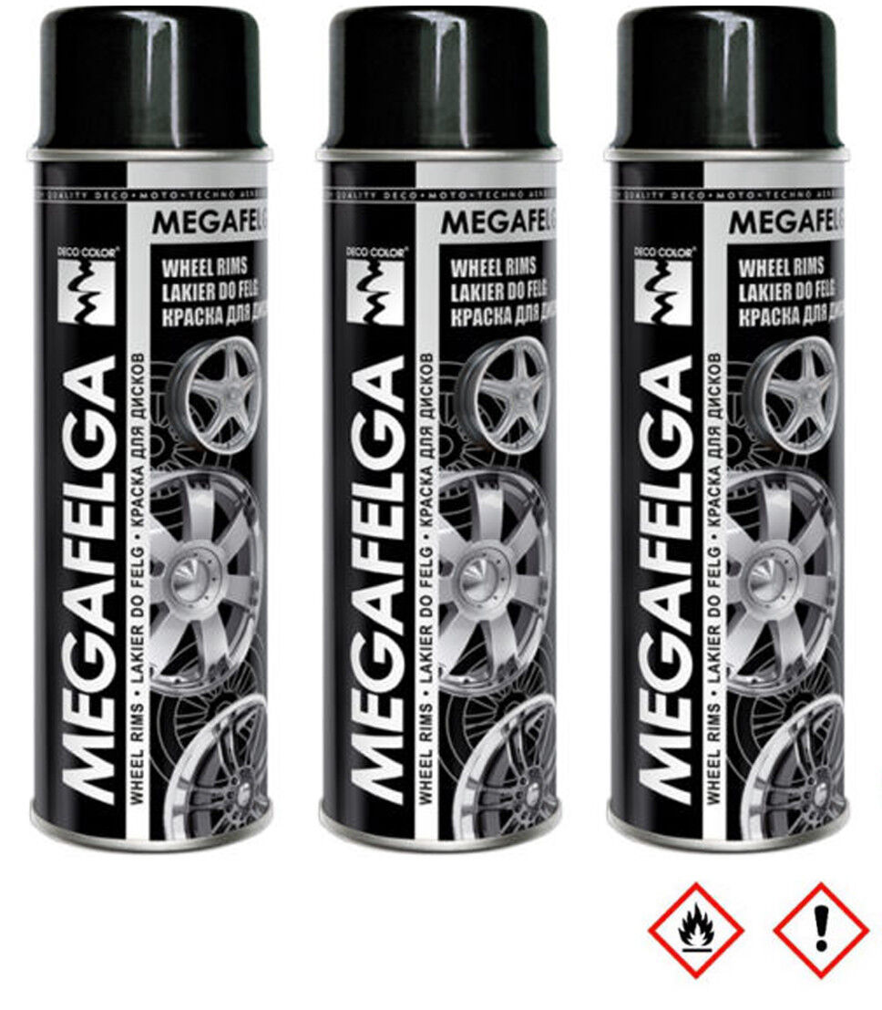 Megafelga Felgenspray Schwarz, 3x 500 ml