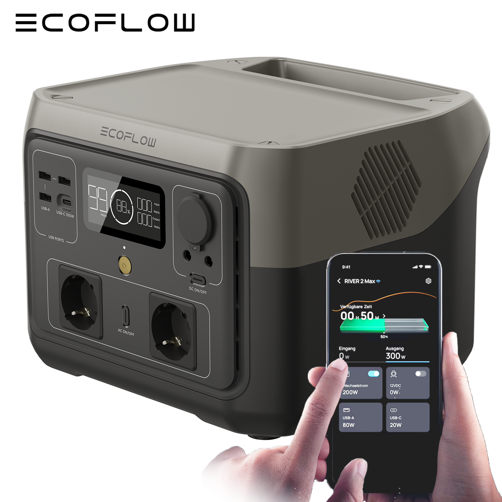 EcoFlow RIVER 2 MAX tragbare Powerstation 512 Wh