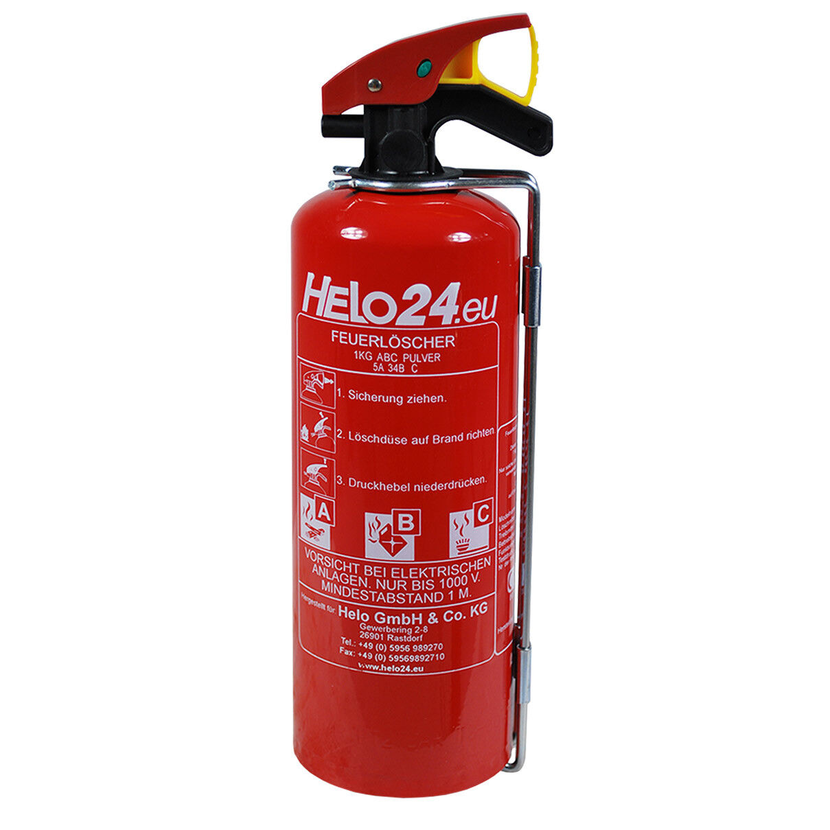 Helo24 Pulverfeuerlöscher - 1kg ABC Löschpulver - Halterung