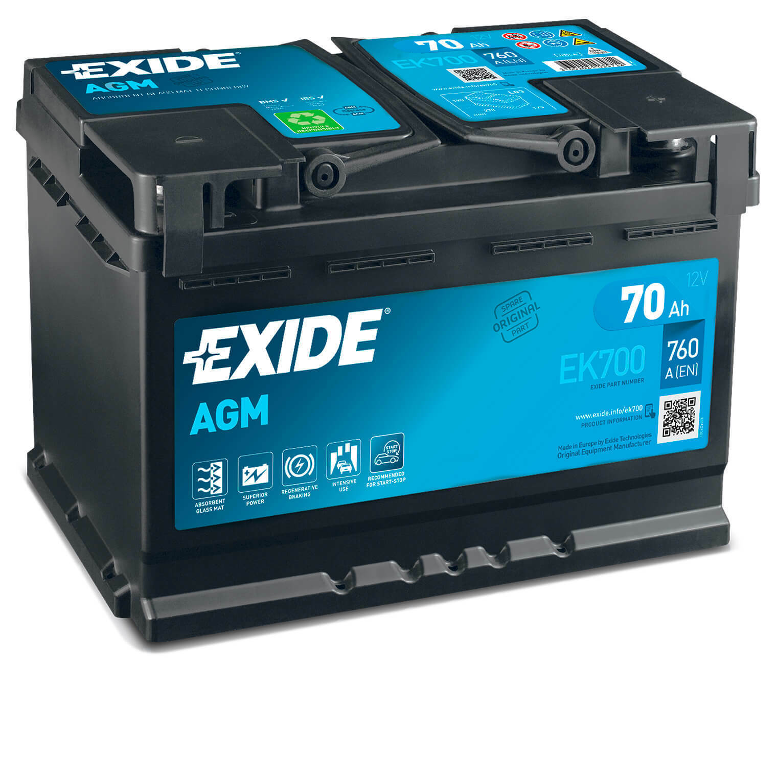 Exide EK700 - 70 Ah 760 A 12 V - AGM 