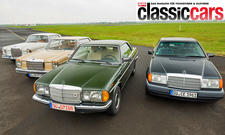 Mercedes 220 SEb (W111), 250 C (W114), 230 CE (C123), 230 CE (C124) stehend von vorne