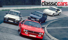 Lancia Rally, Renault 5 Turbo, Audi Quattro, Opel Manta 400 auf Rennstrecke