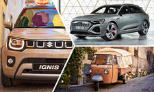 Aktuelle Auslaufmodelle als Collage mit Suzuki Ignis, Audi Q8 e-tron und Piaggio Ape