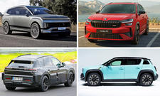 SUV-Neuheiten 2025: Beispielhaft Hyundai Ioniq 9 (oben links), Skoda Kodiaq RS (oben rechts), Porsche Cayenne Elektro (unten links) und Renault 4.