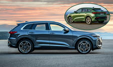 Der Audi Q5 (2025), von der Seite fotografiert.Collage mit einem Audi Q5 Sportback (2025).