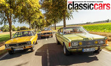 Opel Ascona, VW K70 und Ford Taunus fahrend von vorne