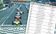 Historischer Formel 1-Start mit Liste aller Formel 1-Weltmeister.