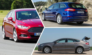 Eine Collage zeigt den Ford Mondeo (2015) als Fließheck, Stufenheck und Kombi.