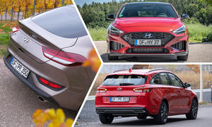 Hyundai i30 Fastback, i30 und i30 Kombi (2021) in einer Collage.