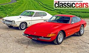 Ferrari 365 GTB/4 Daytona und Ford Capri stehend von schräg vorne