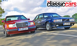 Mercedes 230 CE (C124) und Volvo 780 Coupé fahrend von vorne