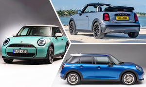 Mini (2023); Außenansicht; stehend; Kleinwagen; Cabrio; Montage; Collage