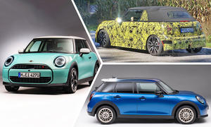 Mini (2024); Collage; Montage; stehend; Frontansicht; Heckansicht; Profilansicht; Cabrio; Kompaktklasse