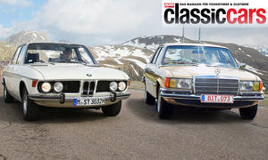 BMW 3.0 S und Mercedes 350 SE stehend von vorne