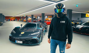 Gercollector in seiner Tiefgarage, an einem Mercedes-AMG One