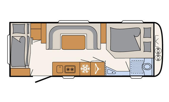 Das Bild zeigt die Grundrisszeichnung des Dethleffs Camper 560 FMK (2025).