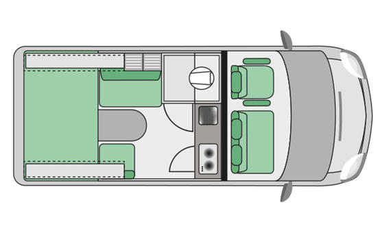 Das Bild zeigt die Grundrisszeichnung des Freedo RV 541 (2025).