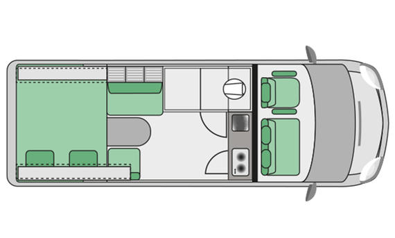 Das Bild zeigt die Grundrisszeichnung des Freedo RV 636 (2025).