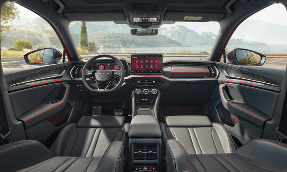 Skoda Kodiaq RS (2025); Blick in das Cockpit des SUV.