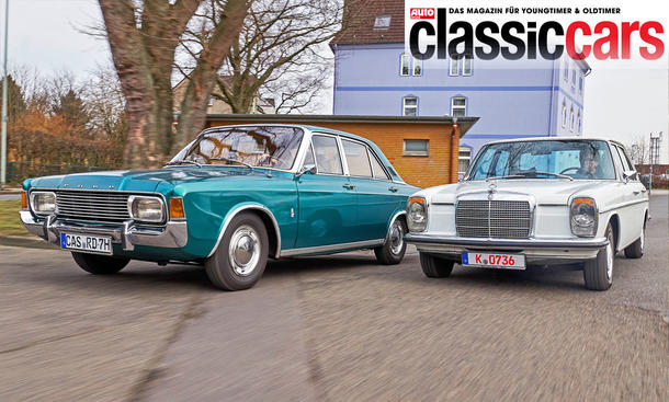 Ford 20M (P7b) und Mercedes 230.6 (W114) fahrend von vorne