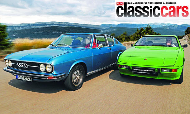 Audi 100 Coupé S und Porsche 924 fahrend von vorne