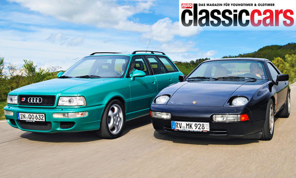 Audi RS2 Avant und Porsche 928 S4 fahrend von vorne