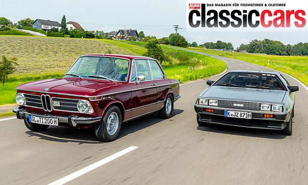 BMW 2002 tii/DeLorean DMC-12 Vorderansicht fahrend