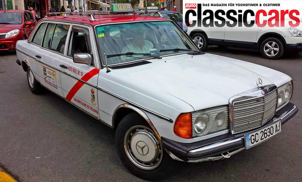 Der Mercedes 240D lang (W123) stehend von schräg vorne