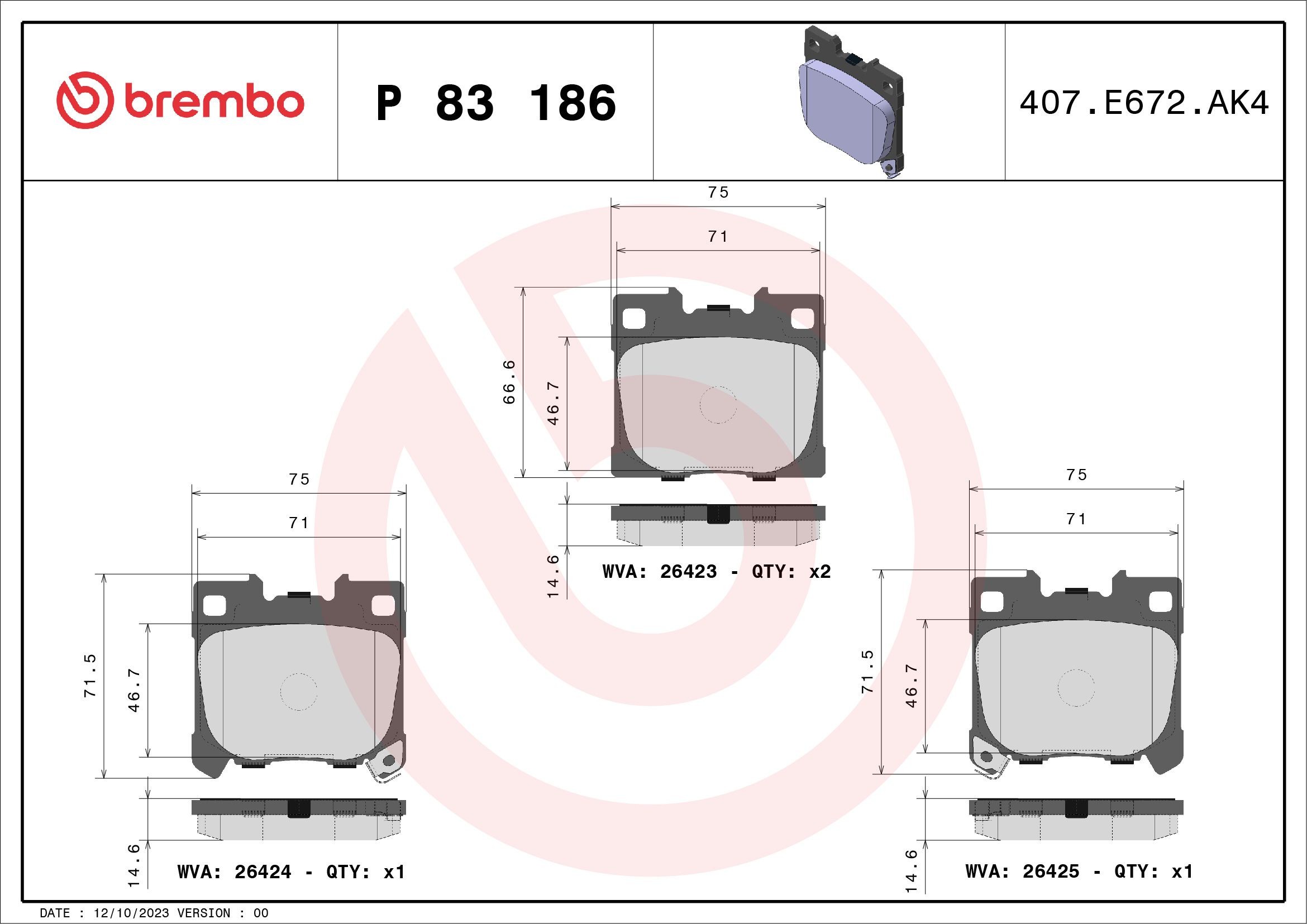 Brembo Bremsbelagsatz Toyota Yaris GR - Hinterachse